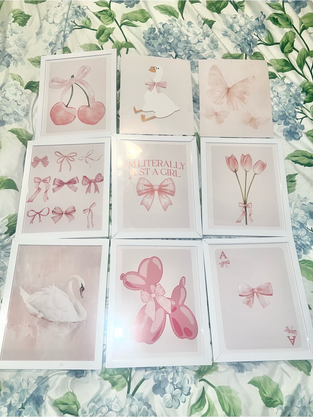 Coquette Wall Decor 16pcs set FT pink and white watercolor prints with Frames!